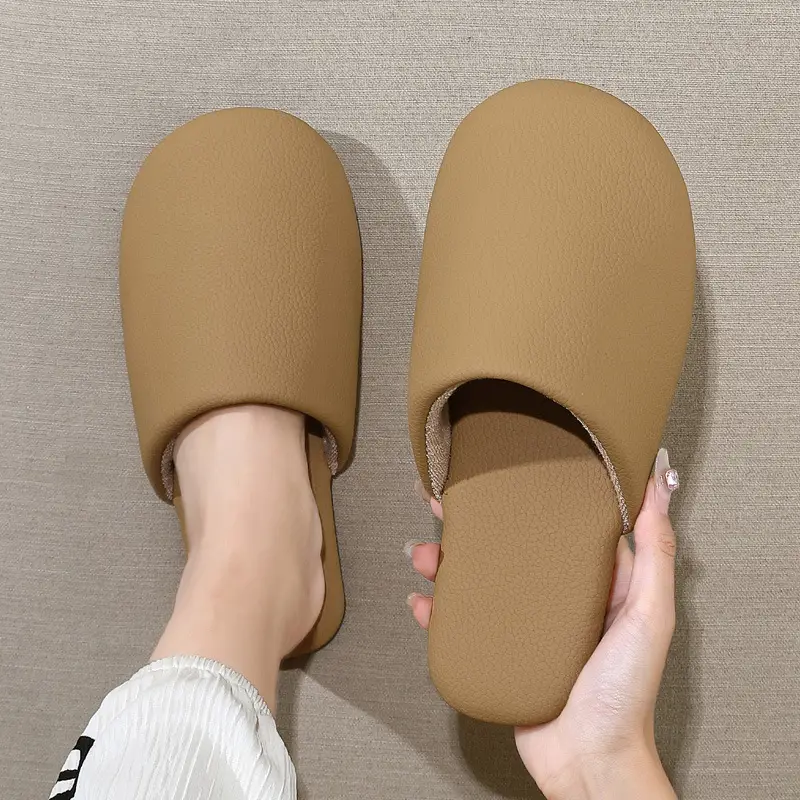 Women's Winter Home Cotton Slippers, Japanese Style Indoor Soft-Soled Non-Slip Plush Warm Household Pu Waterproof Cotton Slippers for Men Wholesale - Image 8