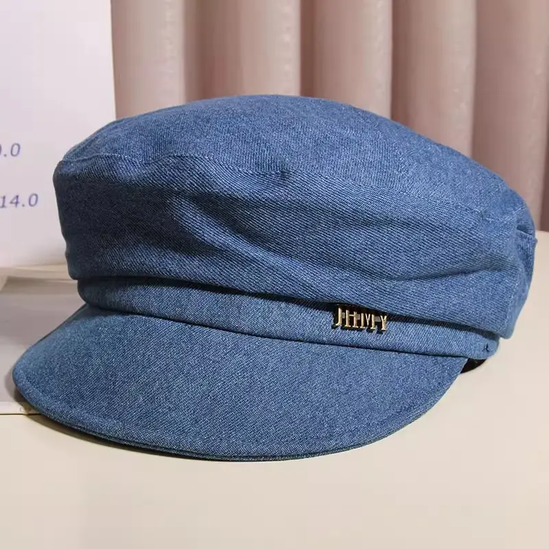 Women Korean Style Blue Denim Beret Cap - Image 6