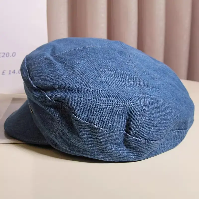 Women Korean Style Blue Denim Beret Cap — feature 5