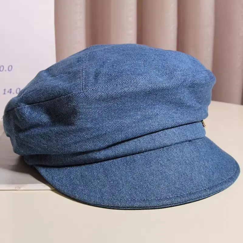 Women Korean Style Blue Denim Beret Cap — feature 8