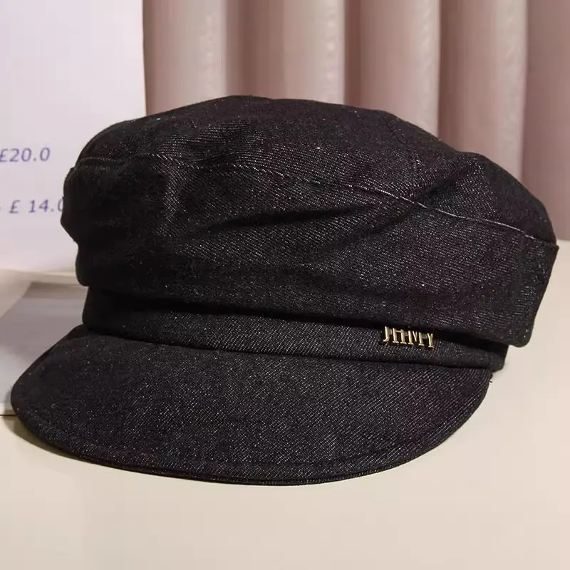 Women Korean Style Blue Denim Beret Cap - Image 2