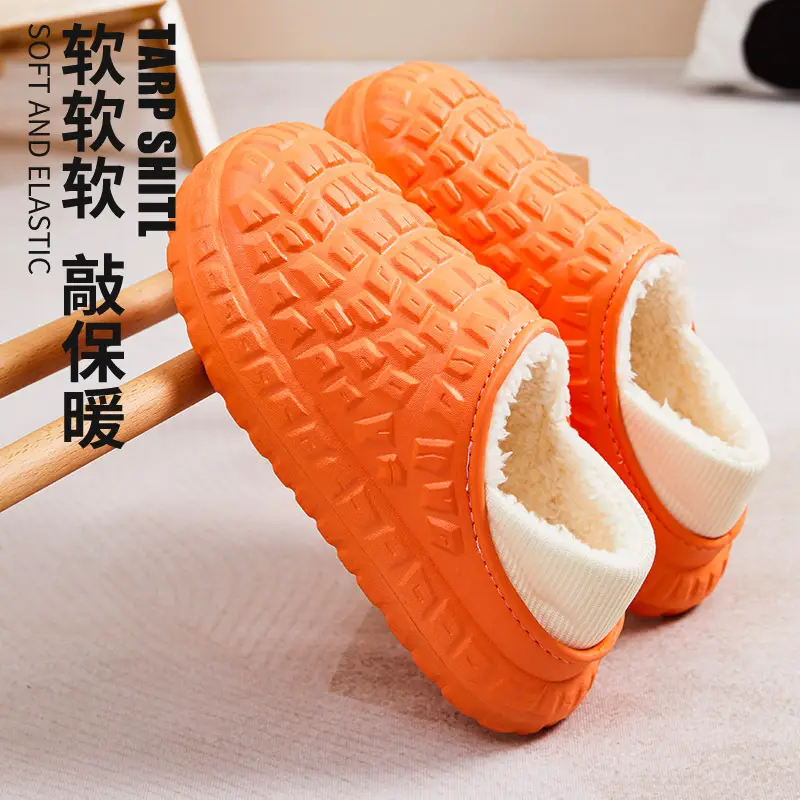 Orange Cotton Slippers 4.0cm Thick Warm Comfortable