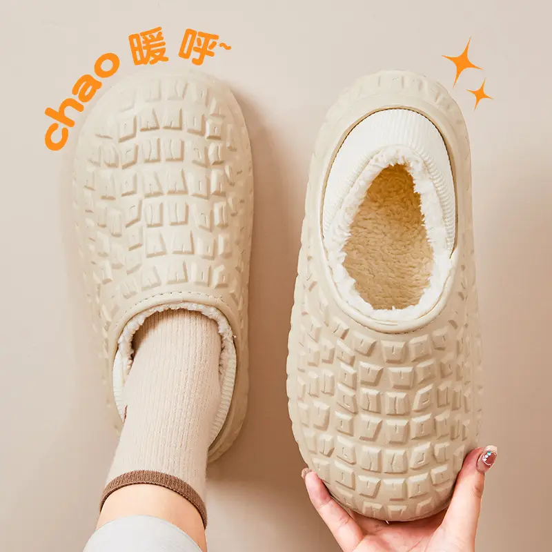 Orange Cotton Slippers 4.0cm Thick Warm Comfortable