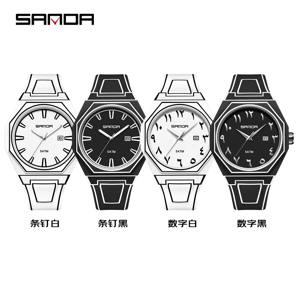 Sanda Quartz Watch Black Silicone Waterproof Single Calendar - Image 8