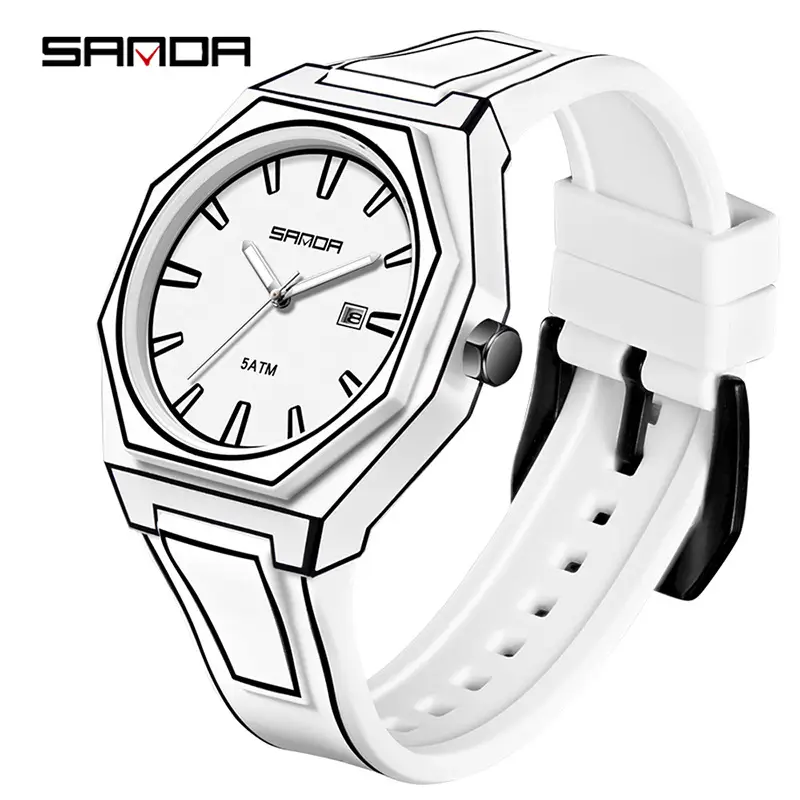 Sanda Quartz Watch Black Silicone Waterproof Single Calendar - Image 9