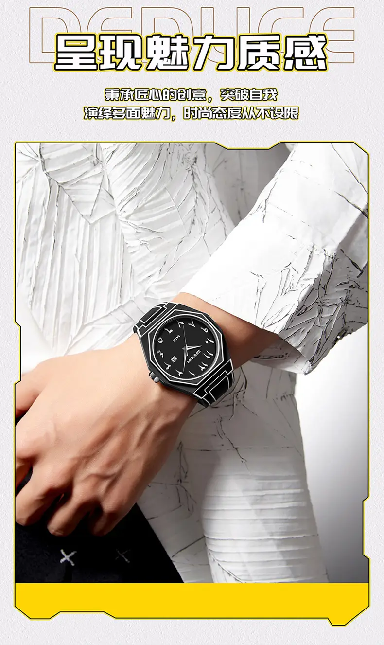 Sanda Quartz Watch Black Silicone Waterproof Single Calendar — feature 14