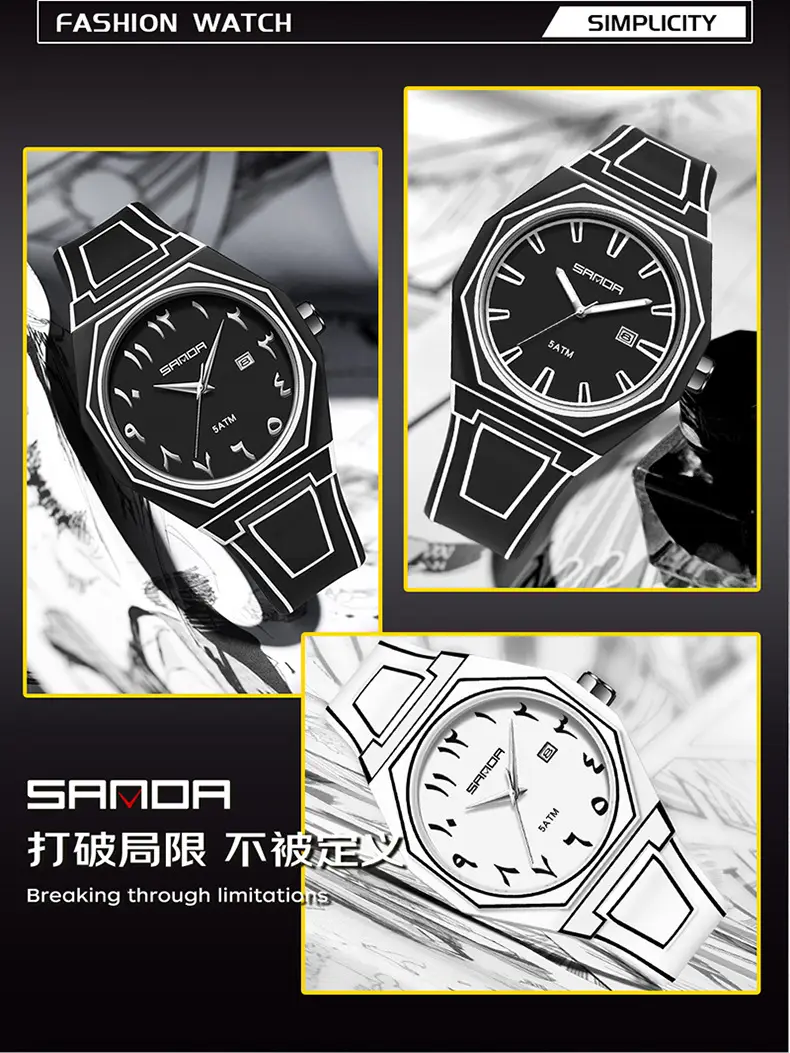 Sanda Quartz Watch Black Silicone Waterproof Single Calendar — feature 18