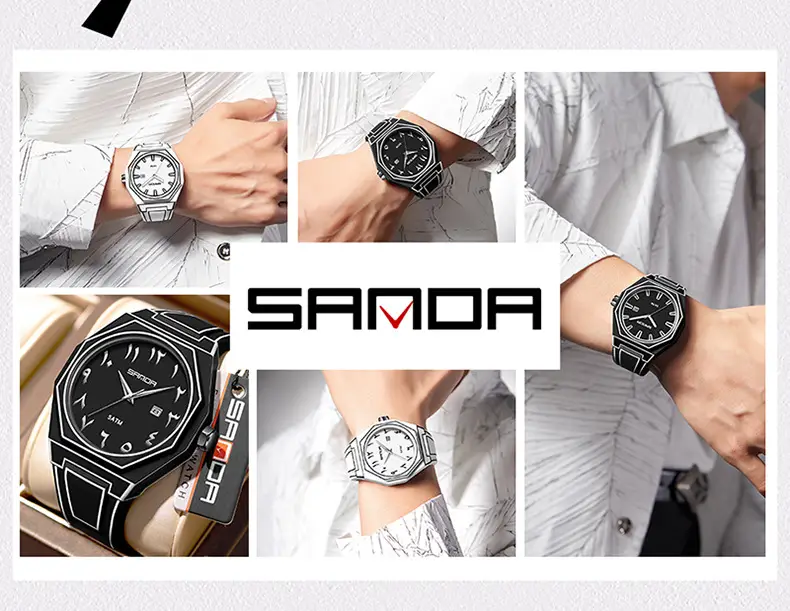 Sanda Quartz Watch Black Silicone Waterproof Single Calendar — feature 2