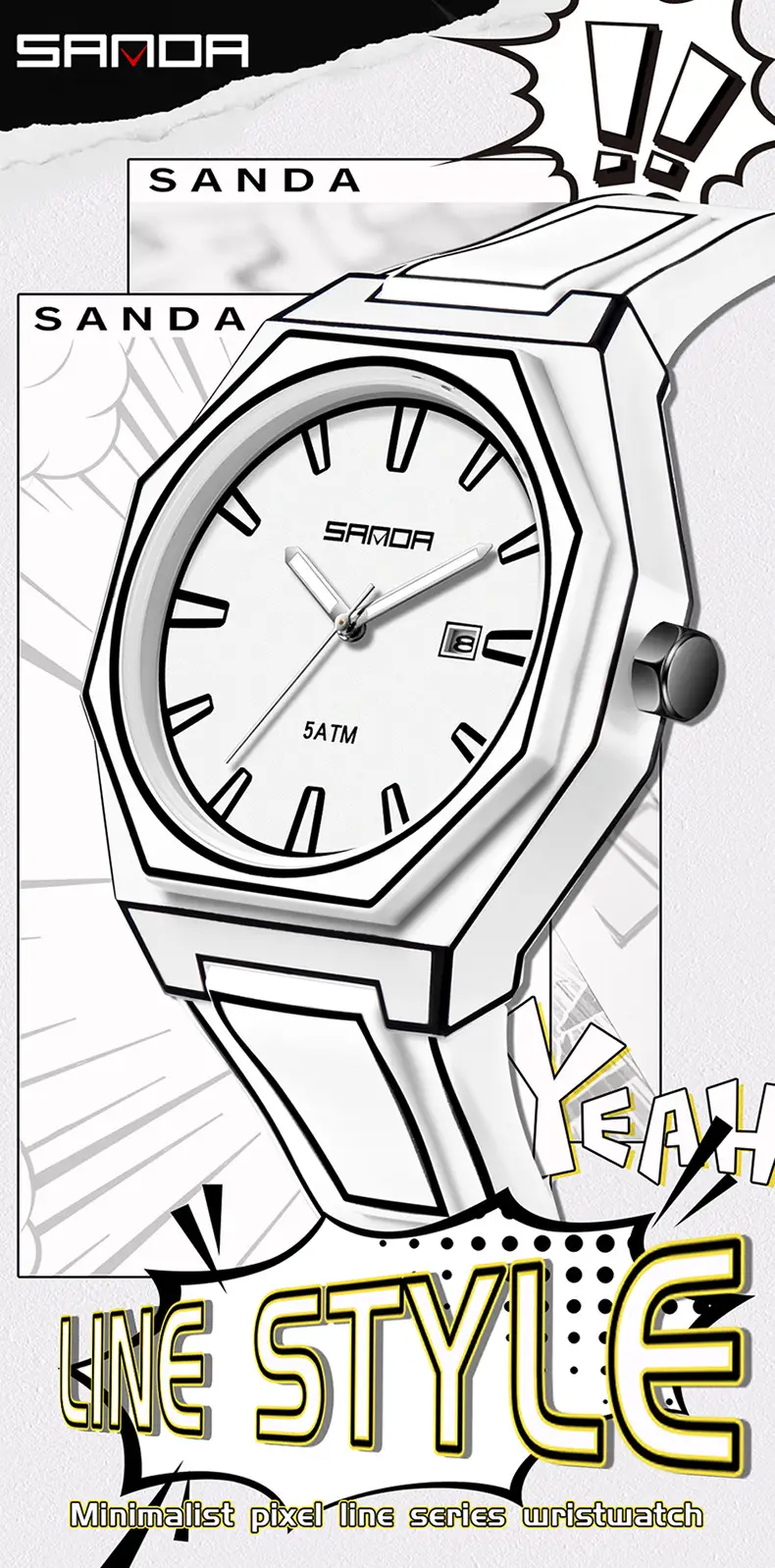 Sanda Quartz Watch Black Silicone Waterproof Single Calendar — feature 20