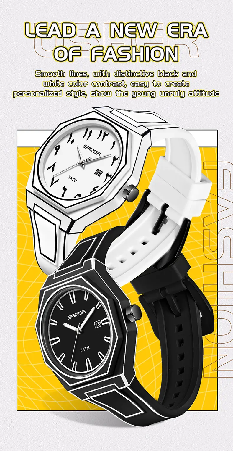 Sanda Quartz Watch Black Silicone Waterproof Single Calendar — feature 24