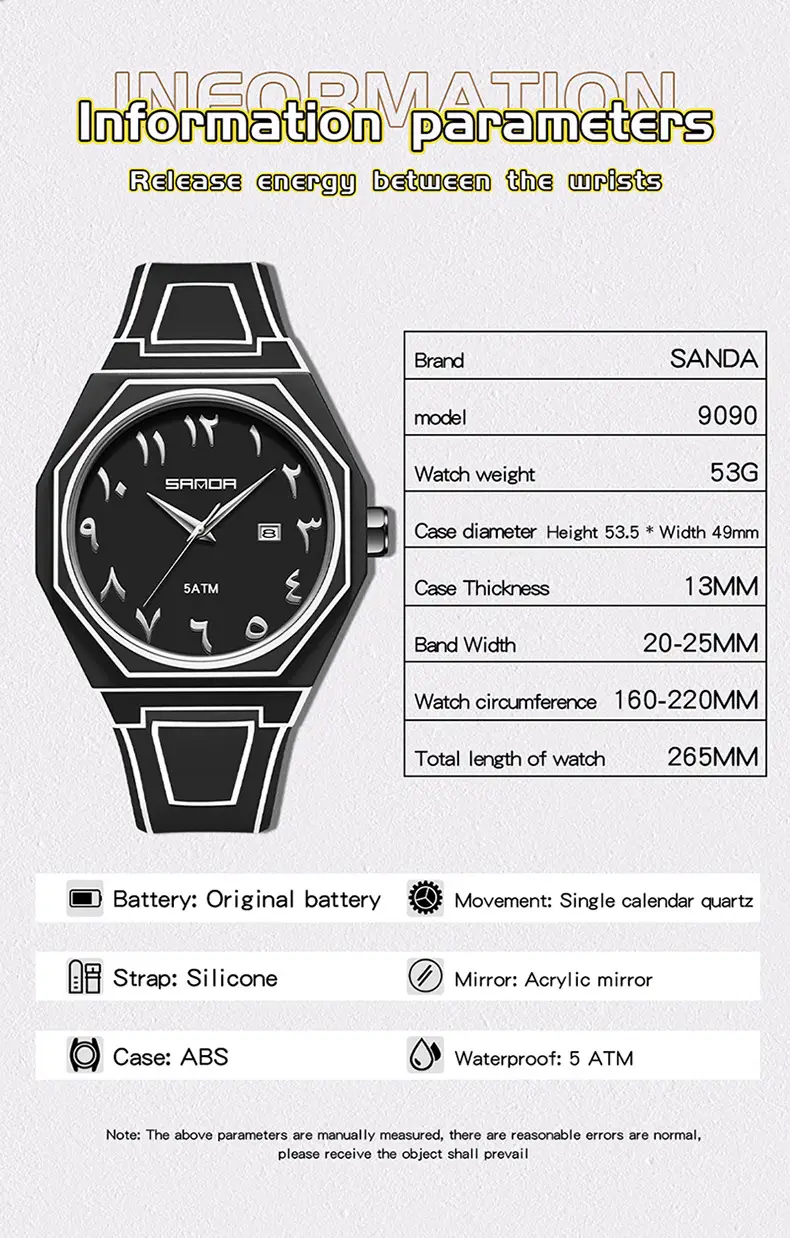 Sanda Quartz Watch Black Silicone Waterproof Single Calendar — feature 28