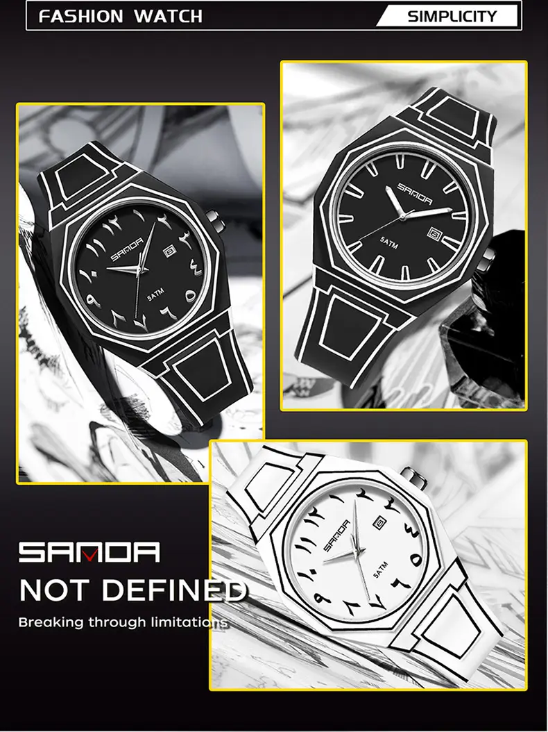Sanda Quartz Watch Black Silicone Waterproof Single Calendar — feature 37