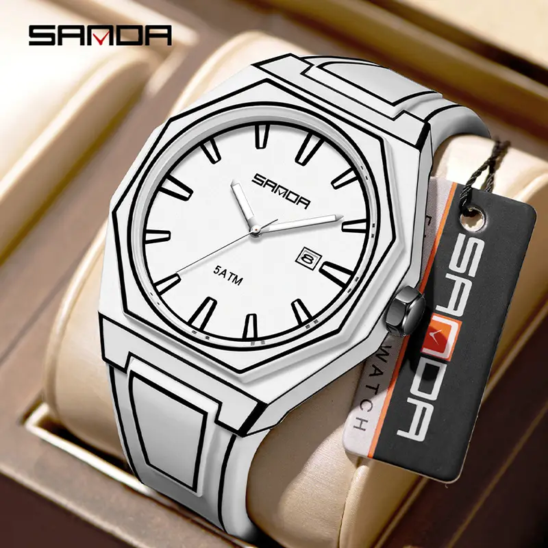 Sanda Quartz Watch Black Silicone Waterproof Single Calendar - Image 2