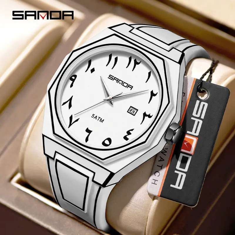 Sanda Quartz Watch Black Silicone Waterproof Single Calendar - Image 4