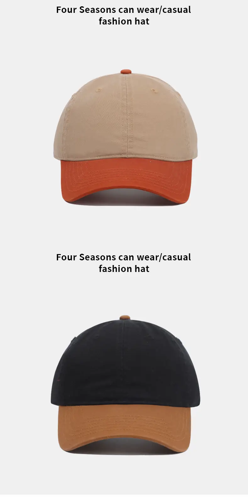 Retro Hip-Hop Baseball Cap Beige Orange Large Head — feature 15
