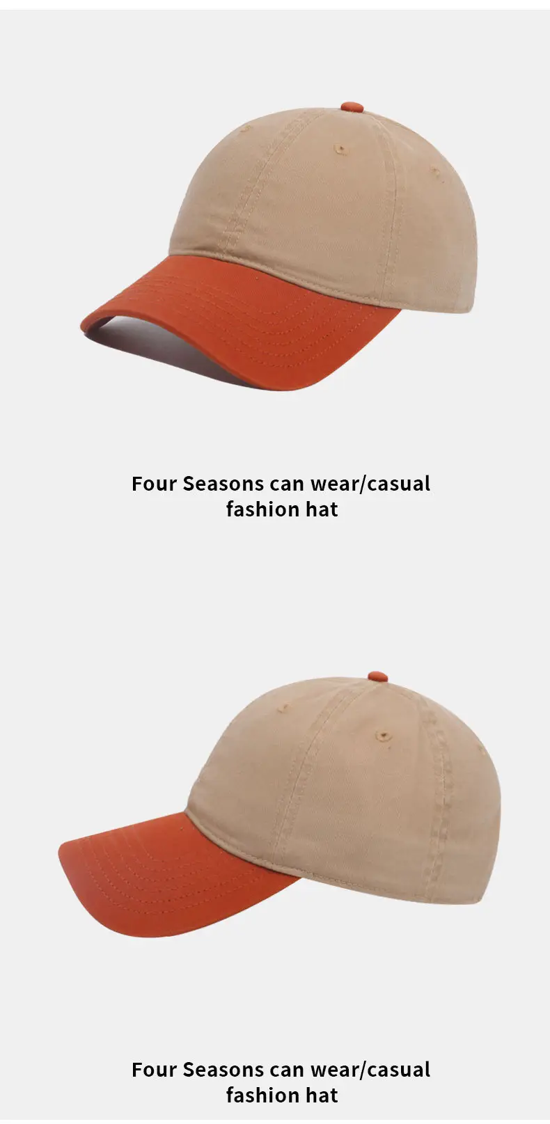 Retro Hip-Hop Baseball Cap Beige Orange Large Head — feature 17