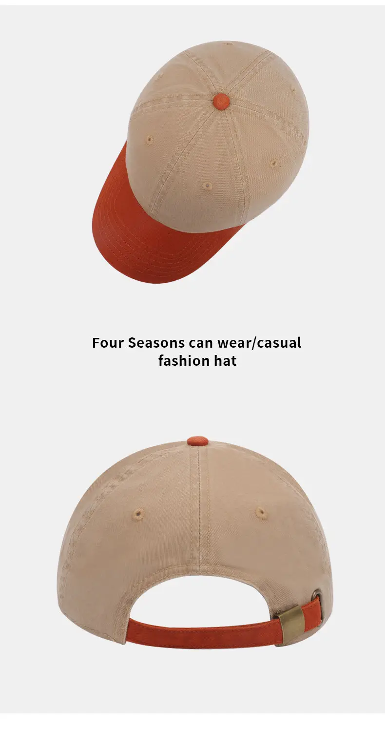 Retro Hip-Hop Baseball Cap Beige Orange Large Head — feature 18