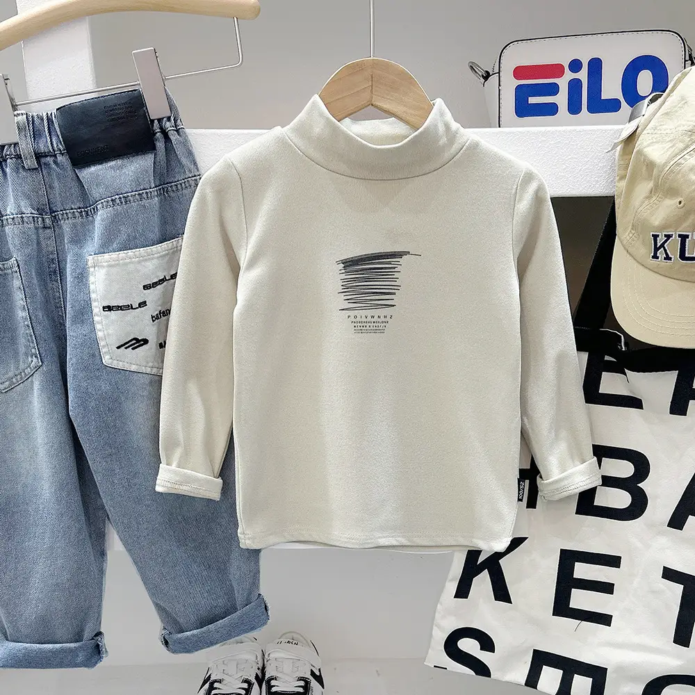 Kids Korean Style T-Shirt Set Dark Gray Long Sleeve - Image 5