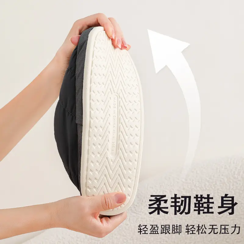 Women Cotton Puffer Slippers Autumn Winter Warm Non-Slip Waterproof