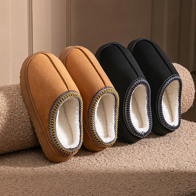 Cotton Slippers for Women, Autumn and Winter Indoor Home Couple Style, Simple Thick-Soled Warm Non-Slip Plush Cotton Slippers for Men