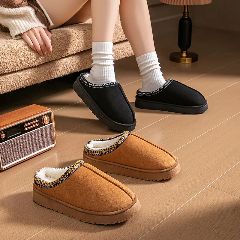 Cotton Slippers for Women, Autumn and Winter Indoor Home Couple Style, Simple Thick-Soled Warm Non-Slip Plush Cotton Slippers for Men