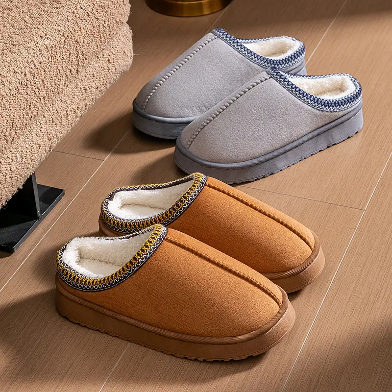 Cotton Slippers for Women, Autumn and Winter Indoor Home Couple Style, Simple Thick-Soled Warm Non-Slip Plush Cotton Slippers for Men