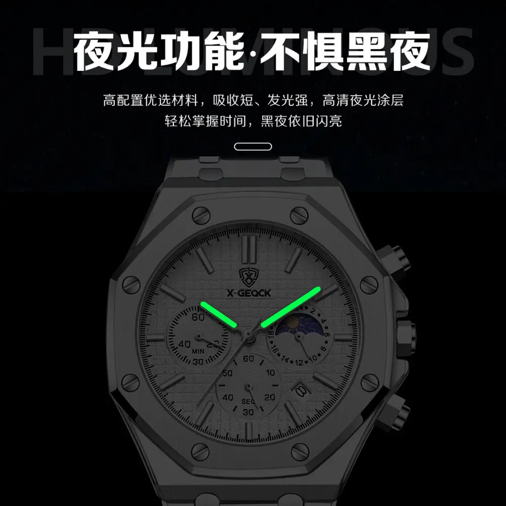 Popular Foreign Trade Men's Watch Fashion Octagonal Fully Automatic Business Non-Mechanical Quartz Watch Steel Band Cross-Border Wholesale