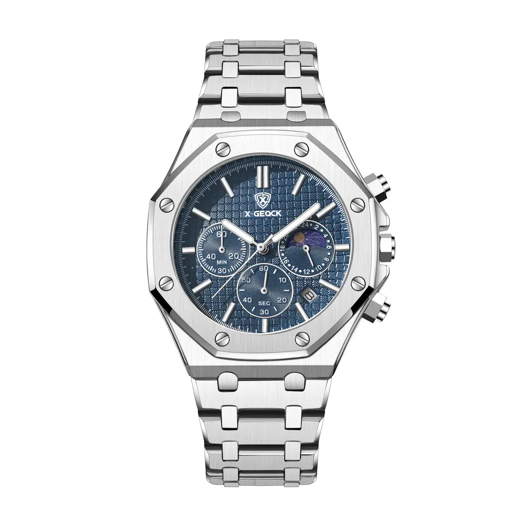 Popular Foreign Trade Men's Watch Fashion Octagonal Fully Automatic Business Non-Mechanical Quartz Watch Steel Band Cross-Border Wholesale