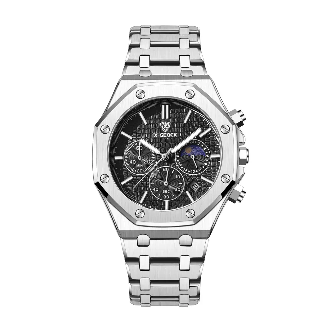 Popular Foreign Trade Men's Watch Fashion Octagonal Fully Automatic Business Non-Mechanical Quartz Watch Steel Band Cross-Border Wholesale