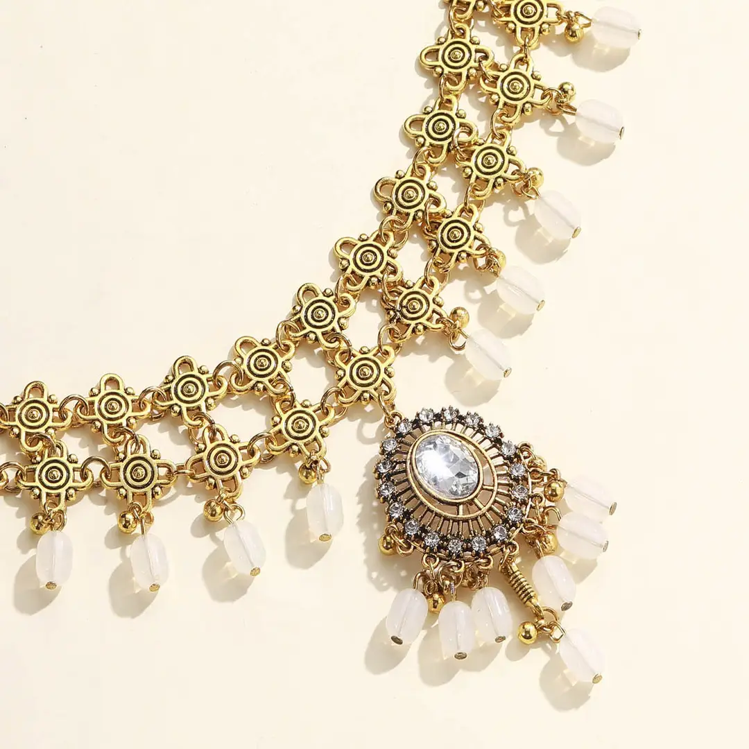 Bohemian Geometric Diamond Tassel Pearl Waist Chain Retro Ethnic Exotic Style Long Fashion Waist Accessories