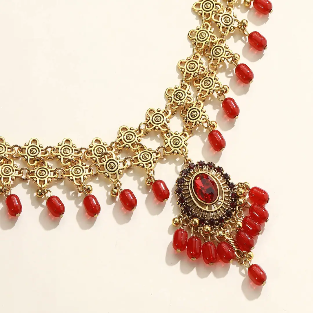 Bohemian Geometric Diamond Tassel Pearl Waist Chain Retro Ethnic Exotic Style Long Fashion Waist Accessories