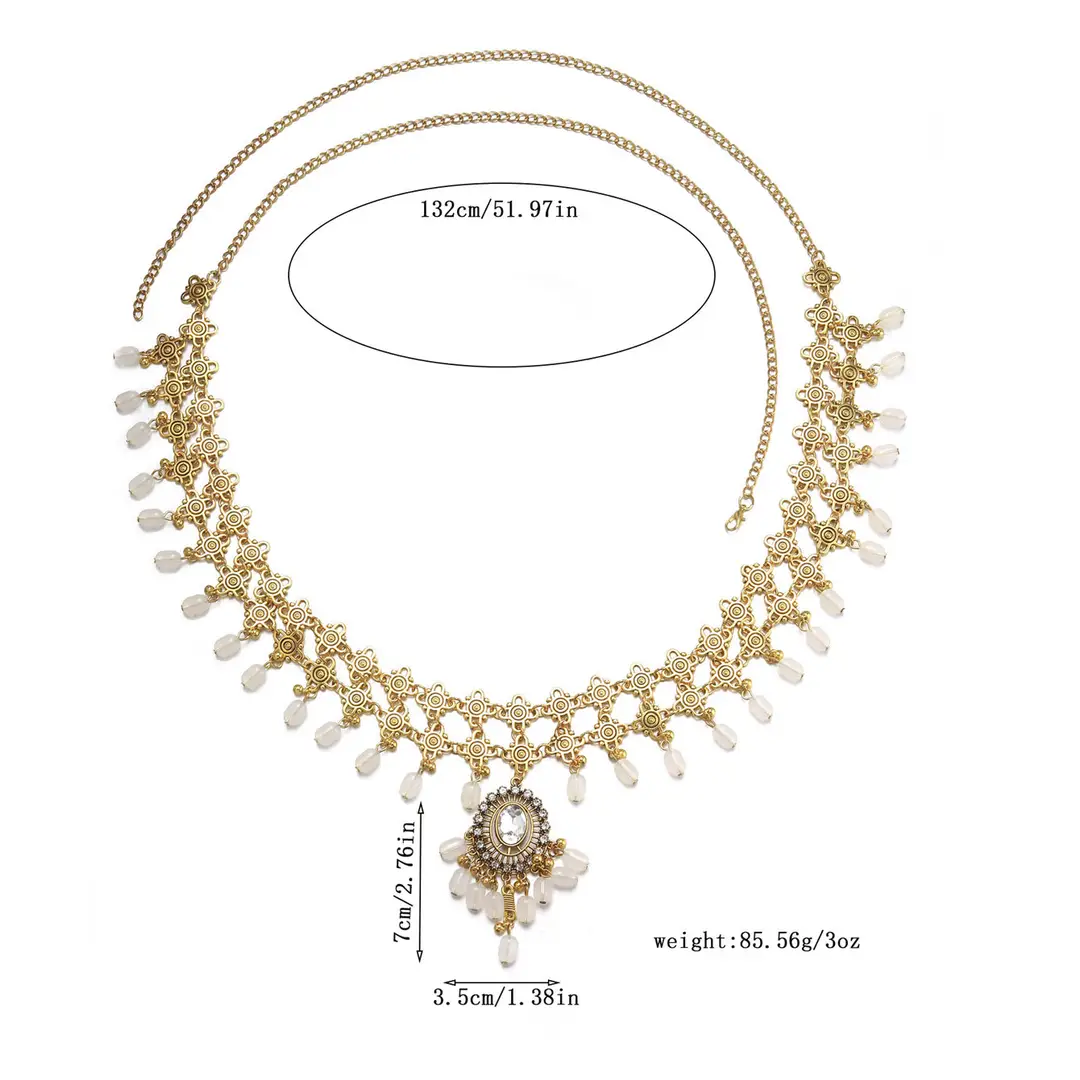 Bohemian Geometric Diamond Tassel Pearl Waist Chain Retro Ethnic Exotic Style Long Fashion Waist Accessories — feature 20