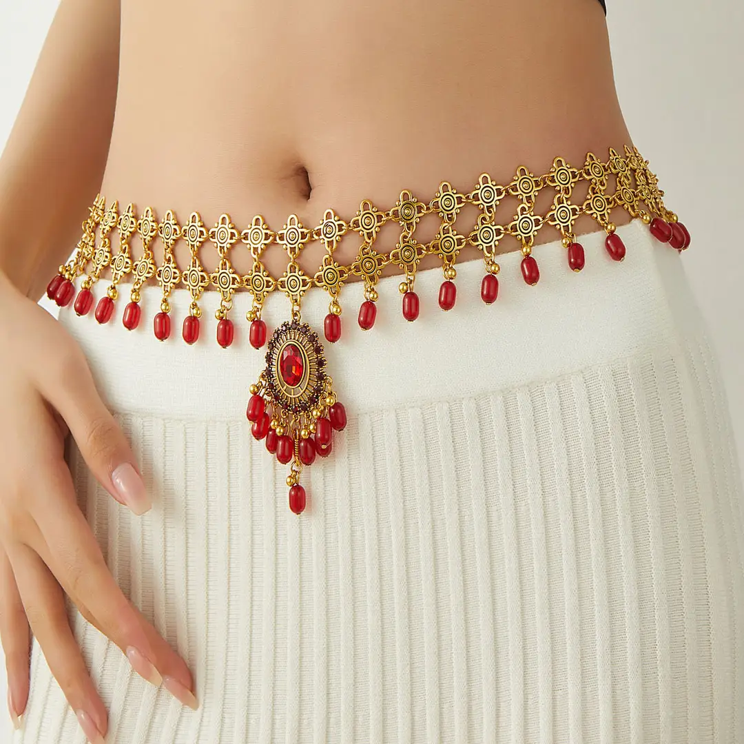 Bohemian Geometric Diamond Tassel Pearl Waist Chain Retro Ethnic Exotic Style Long Fashion Waist Accessories — feature 22