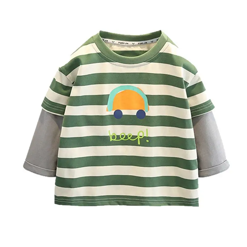 Boys Long Sleeve Striped T-Shirt Green White - Image 5