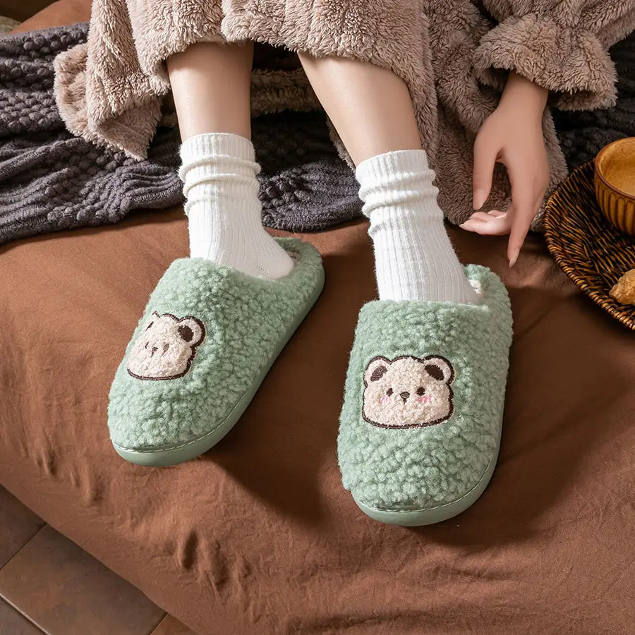 2025 Winter Cotton Slippers for Women Pink Bear Design