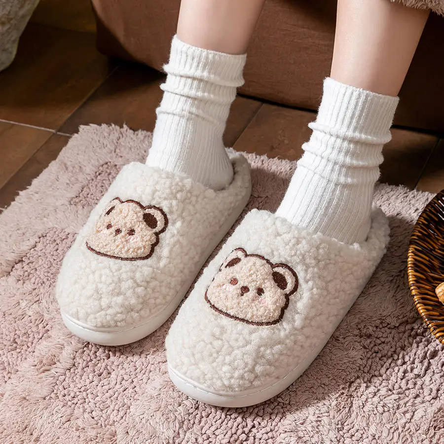 2025 Winter Cotton Slippers for Women Pink Bear Design