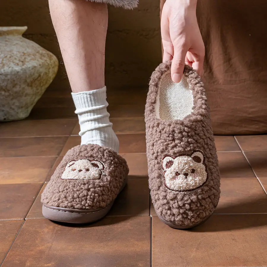 2025 Winter Cotton Slippers for Women Pink Bear Design