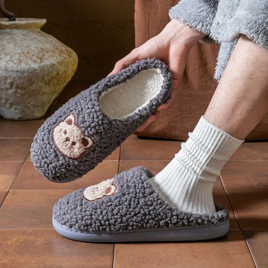 2025 Winter Cotton Slippers for Women Pink Bear Design