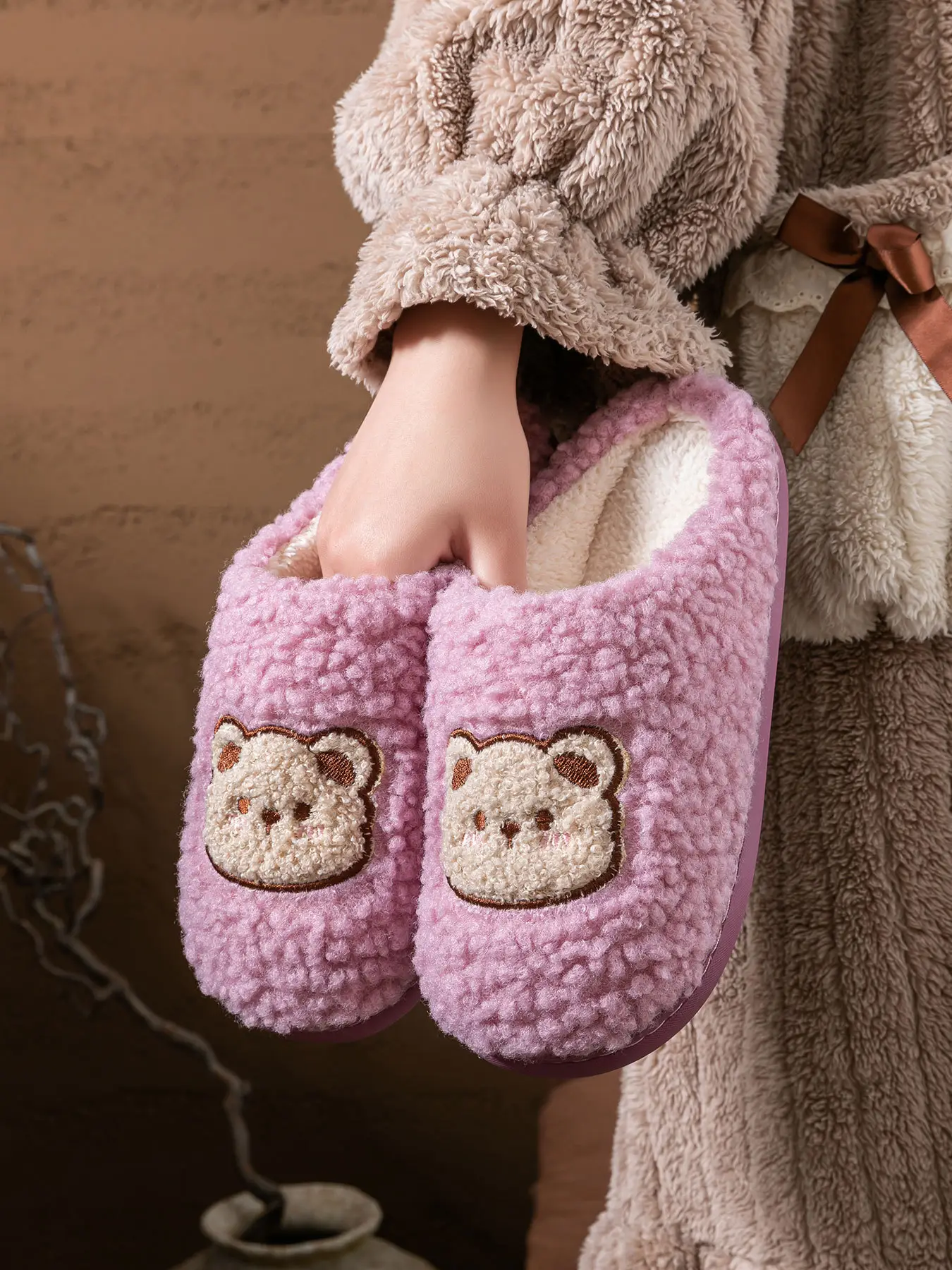 2025 Winter Cotton Slippers for Women Pink Bear Design — feature 25