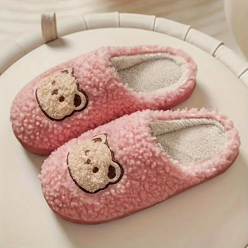 2025 Winter Cotton Slippers for Women Pink Bear Design