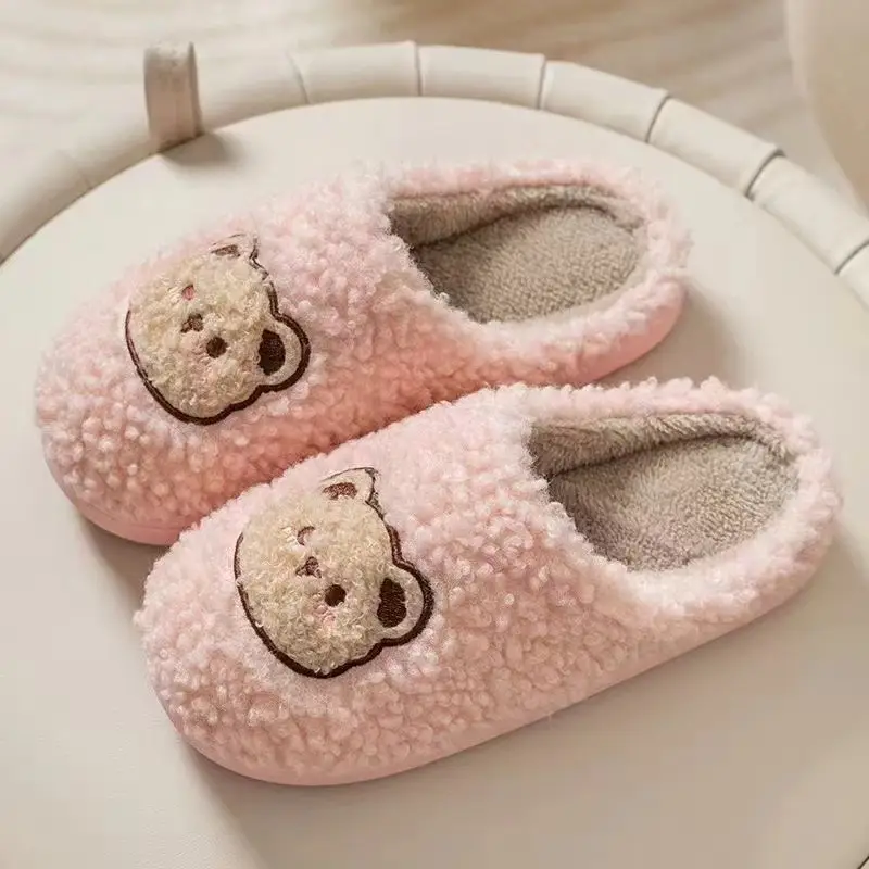 2025 Winter Cotton Slippers for Women Pink Bear Design