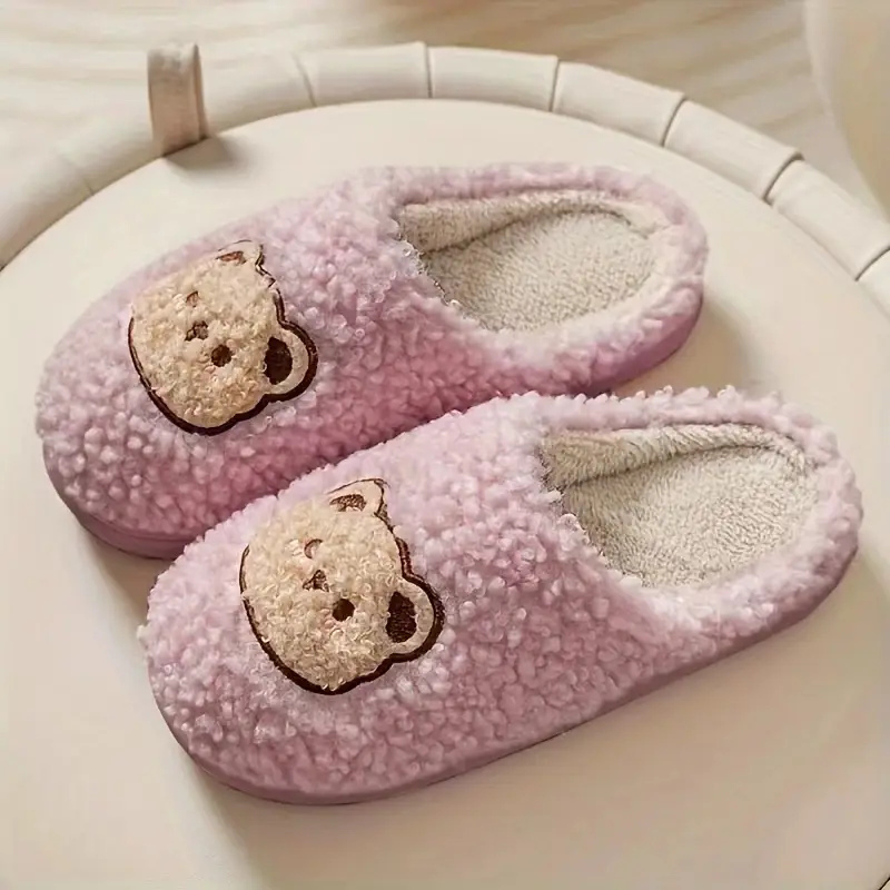 2025 Winter Cotton Slippers for Women Pink Bear Design
