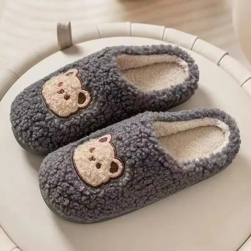 2025 Winter Cotton Slippers for Women Pink Bear Design