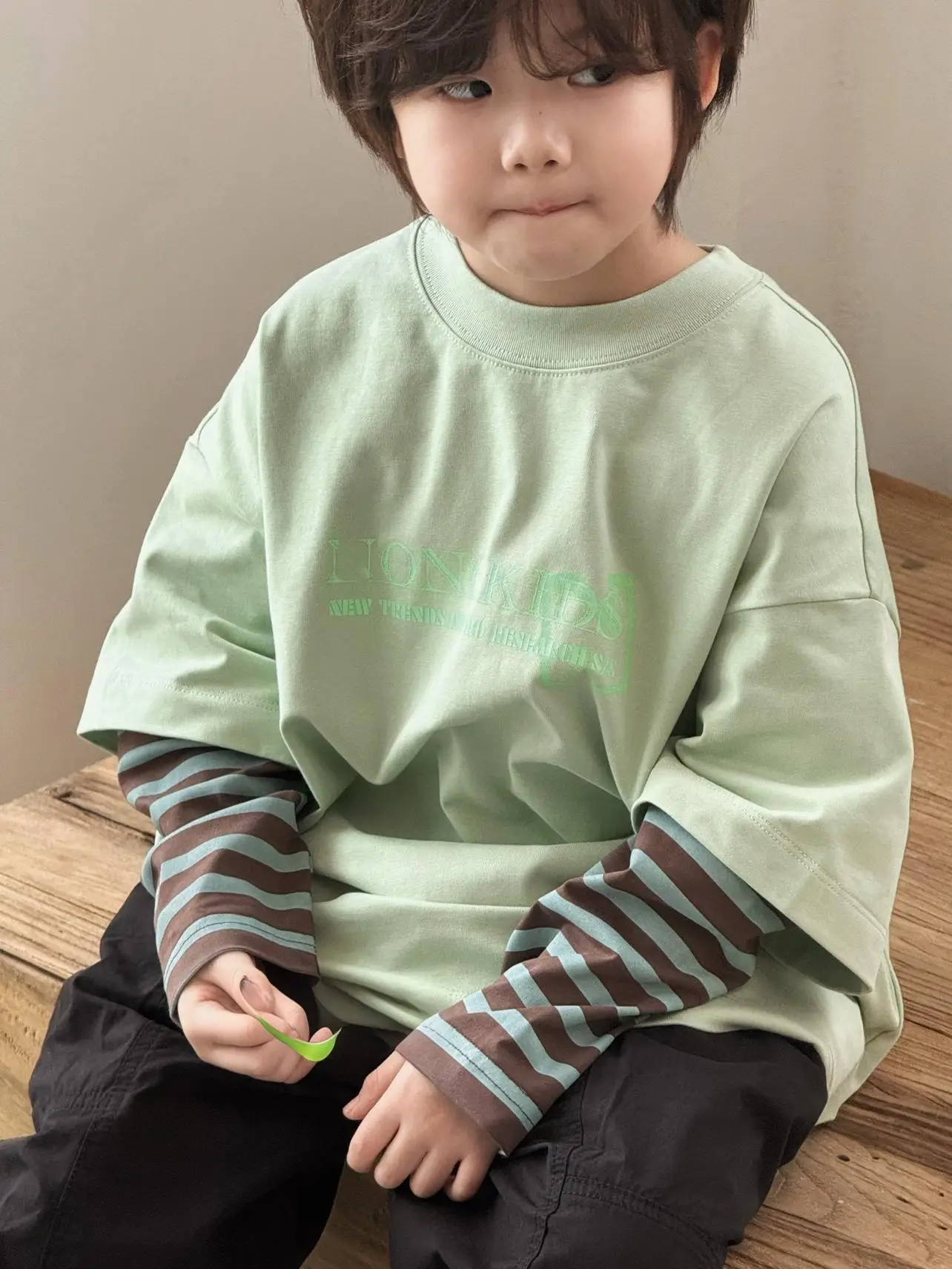 Korean Style Faux Cotton Boys T-Shirt Mint Green - Image 3