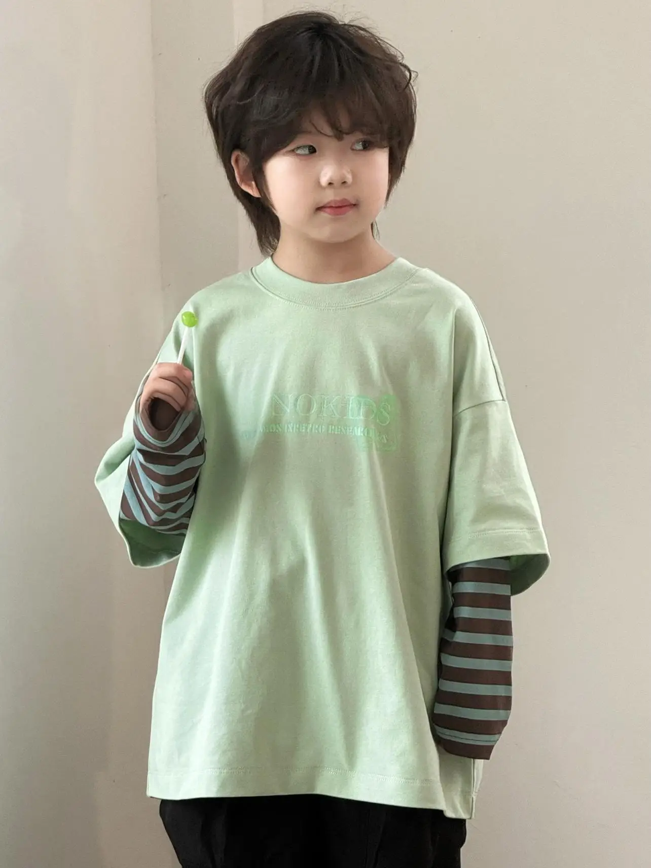 Korean Style Faux Cotton Boys T-Shirt Mint Green - Image 5