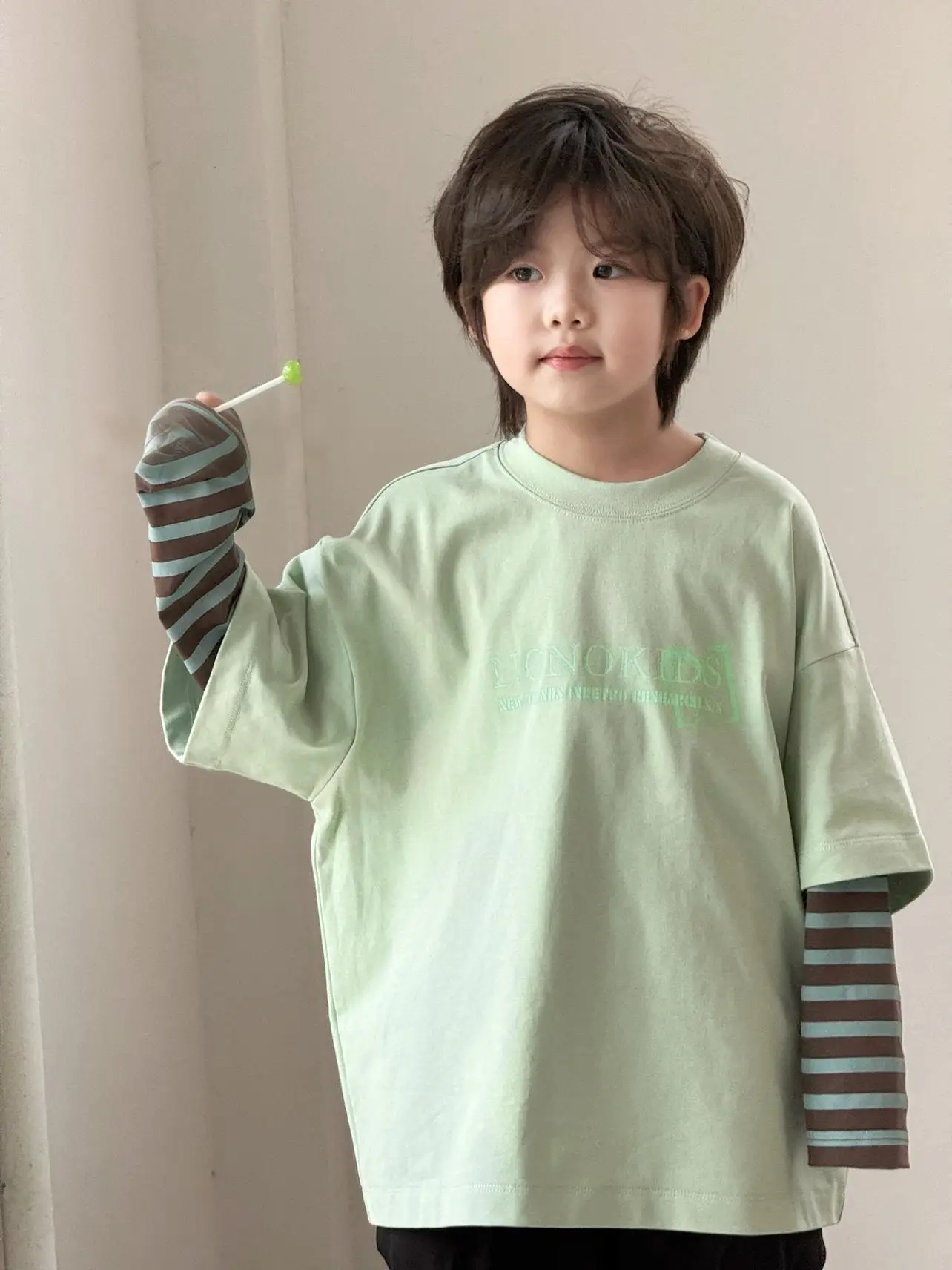 Korean Style Faux Cotton Boys T-Shirt Mint Green - Image 6