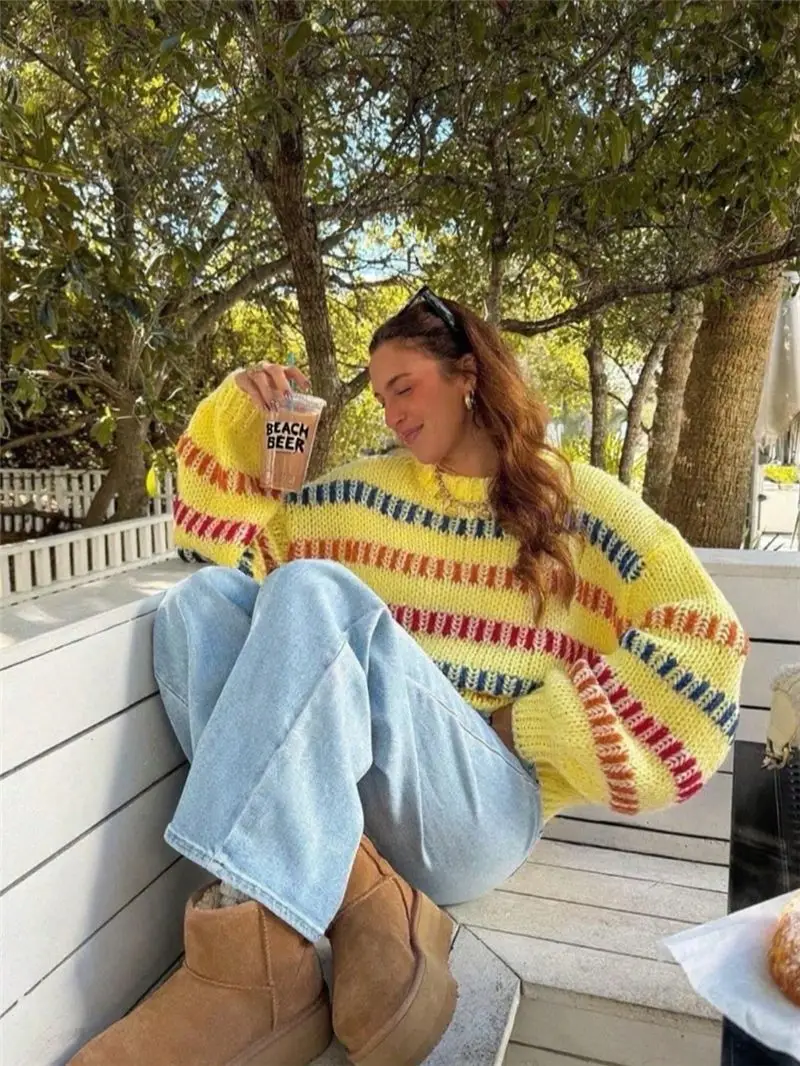 European American Cross-Border Knitted Sweater 2025 Casual Loose Bat-Sleeve - Image 6