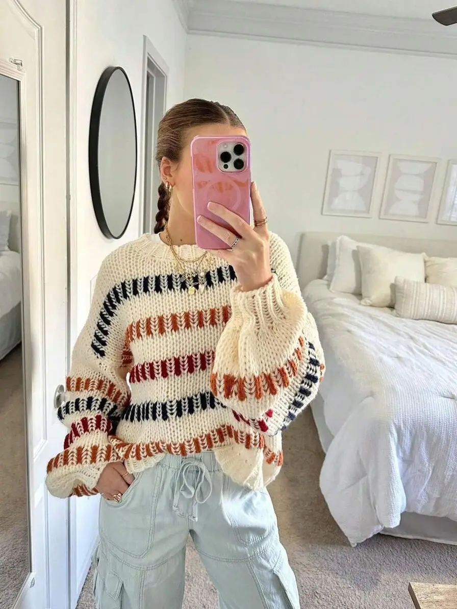 European American Cross-Border Knitted Sweater 2025 Casual Loose Bat-Sleeve — feature 5
