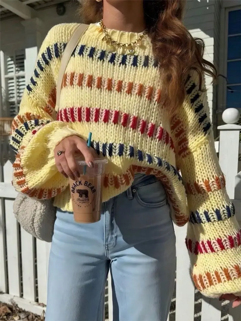 European American Cross-Border Knitted Sweater 2025 Casual Loose Bat-Sleeve - Image 3