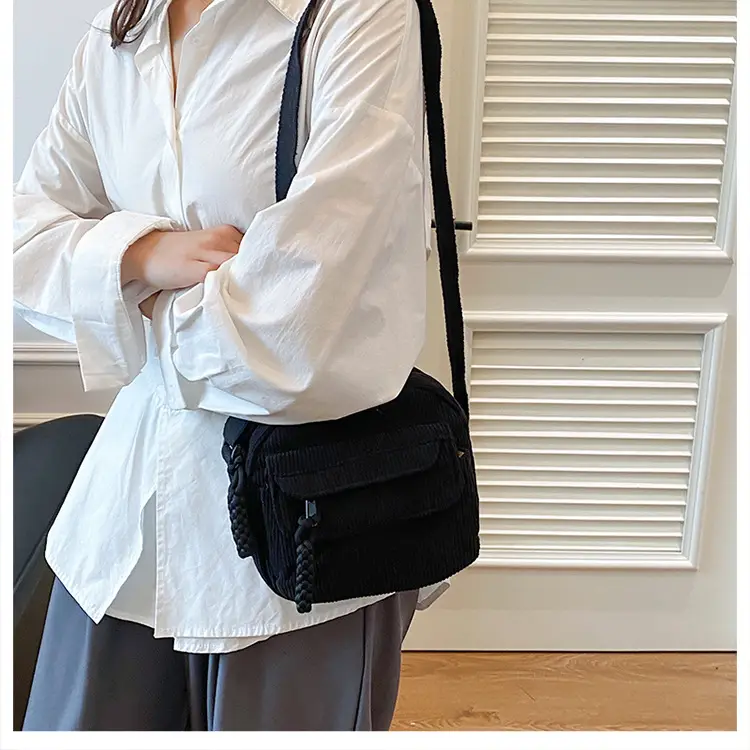 Retro Corduroy Shoulder Bag Green Mobile Phone Carryall — feature 15